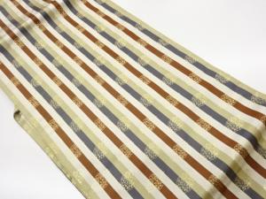 縞に花葉模様織出し名古屋帯